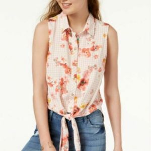 Polly & Esther Juniors Tie Front Blouse Shirt Pink